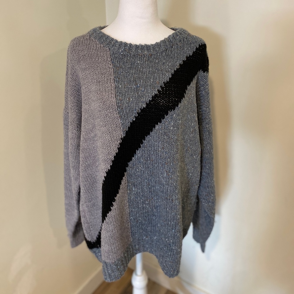 Vintage Handmade 90’s Ski Pullover – Women’s M/L – Grey Colourblock with Diagona